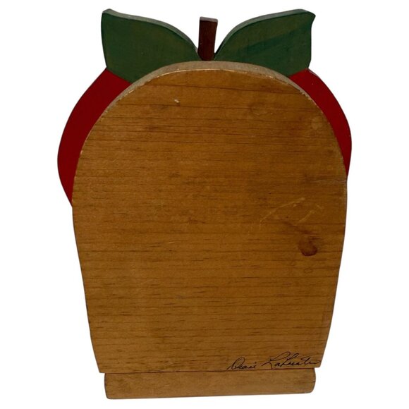 Wooden Napkin Holder Apple Handpainted Vintage Kitchen Decor Cottagecore Rustic - Picture 2 of 11
